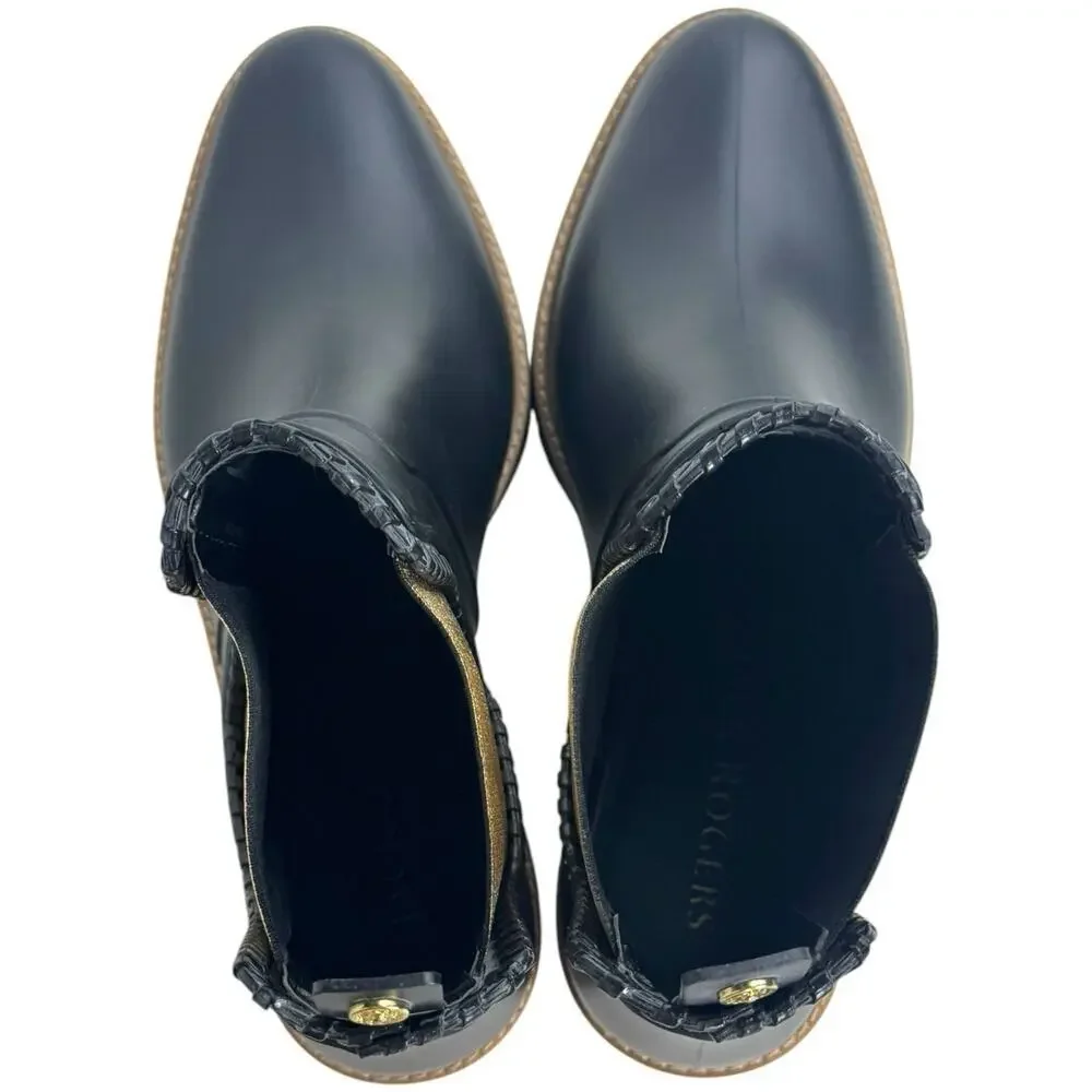NWB Jack Rogers Ellie Pull On Block Heel Ankle Rain Boots Black Women's Size 9M